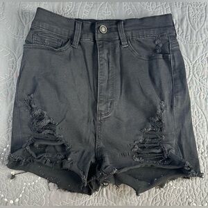 Fashion Nova Women’s Distressed Black Denim Shorts Size Small
